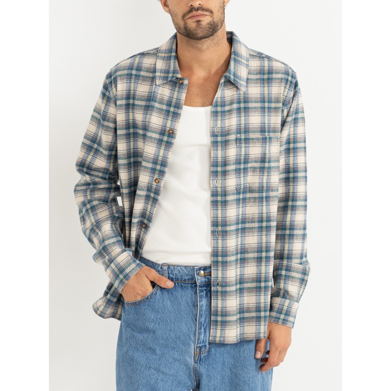 Surf Flannel Long Sleeve Buttondown Shirt MED NATURAL