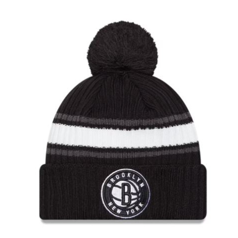 NBA Knitfold E3 Stripe Cuffed Pom Knit Toque BROOKLYN NETS