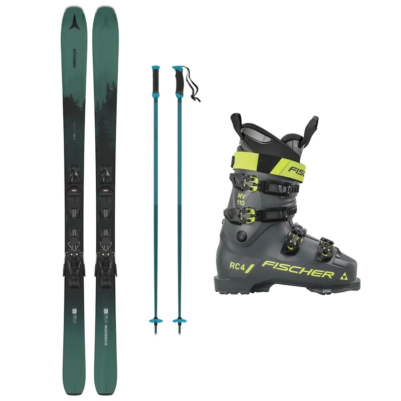 2025 Atomic Maverick 86 C Skis w/ Fischer RC4 110 Boots and Atomic Poles Package 169cm 25.5 115cm