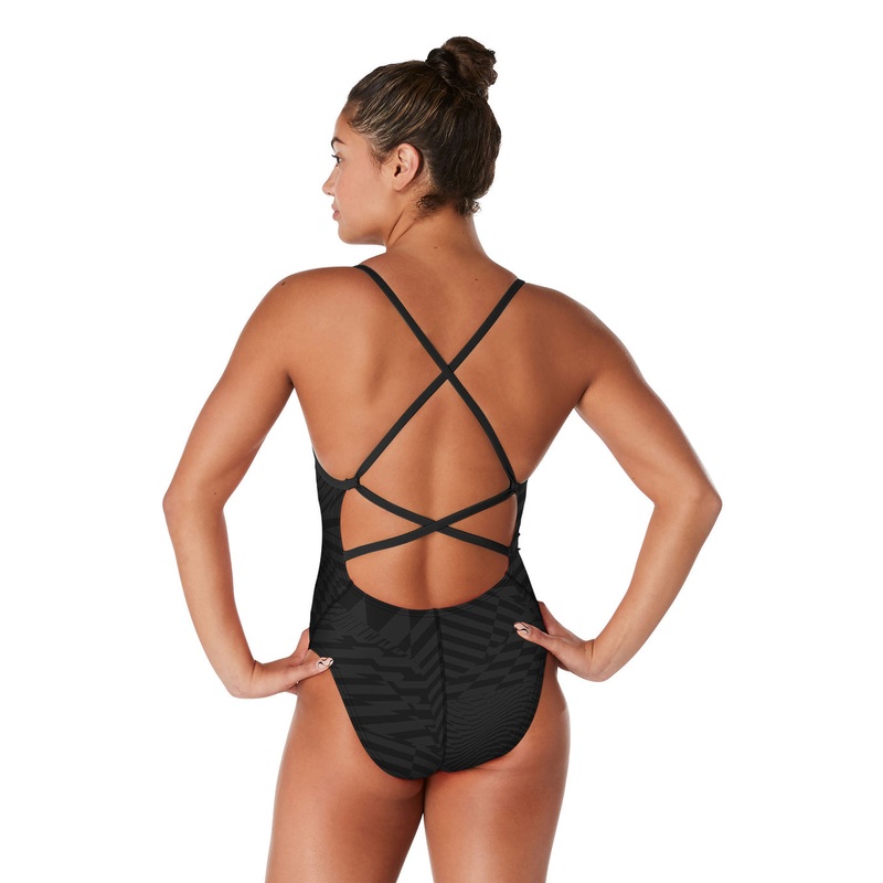 Women’s Printed Double Strap X Back One Piece ANTHRICITE 28