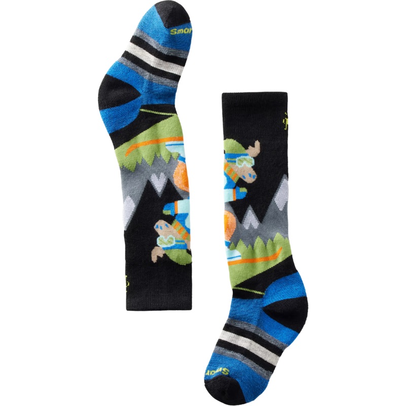 Youth Wintersport Full Cushion Mountain Moose Pattern Over The Calf Socks 001-Black XS