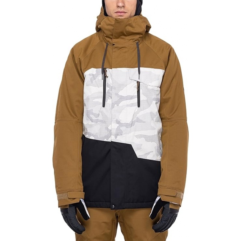 686 Mens Geo Insulated Jacket – Breathable Thermal Clothing with Asymmetrical Look – Water & Weather Resistant Birch Wash Colorblock | C&R Ski/Outdoor