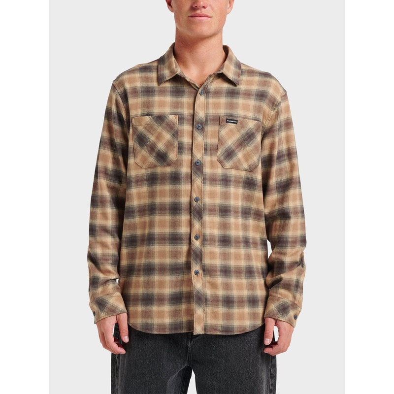 Terrace Stretch Flannel Long Sleeve Buttondown Shirt SM ALMOND (AMD)