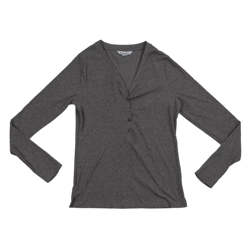 Athleta Uptempo Ribbed Henley Long Sleeve Shirt – Women’s M Heather Gray